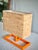 Wood Vintage Italian Postmodern Style Orange Table Lamb With Rectangular Cork Lamp Shade in Style of Memphis Milano Modernist Design For Sale - Image 7 of 12