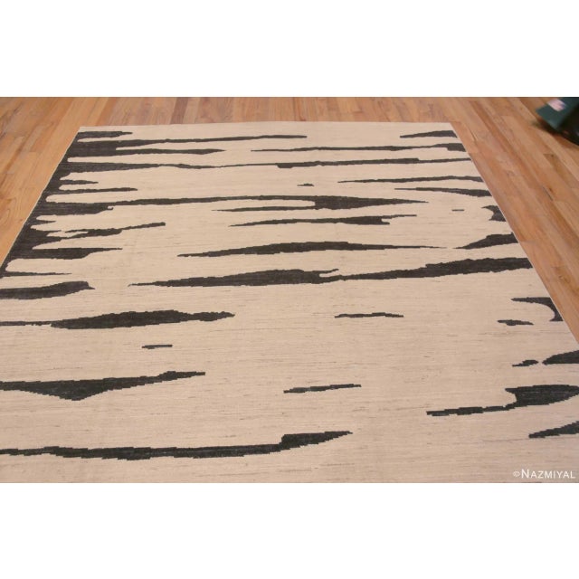Abstract Nazmiyal Collection Handmade Cream Charcoal Brown Wool Modern Abstract Area Rug For Sale - Image 3 of 7