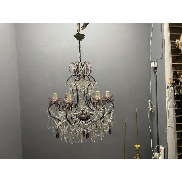 Vintage Italian Crystal Beaded Chandelier with Lilac Glass Bobeches, 1960s For Sale - Image 10 of 18