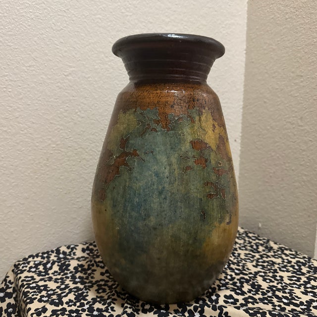 1970s Large Mid-Century Oaxacan Dripware Pottery Vase With Mottled Polychrome Glaze For Sale - Image 9 of 9