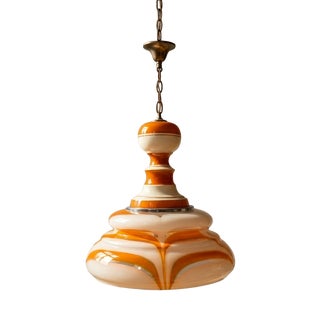 Italian Art Glass Pendant Lamp in Orange and White, 1970s For Sale