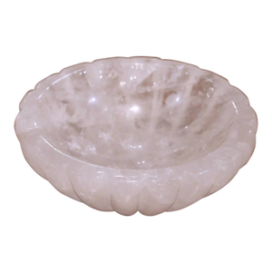 Hand-Carved Rock Crystal Bowl Vide-Poche From Brazil With Scalloped Design