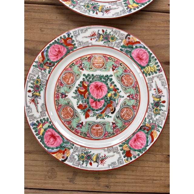 Vintage Chinese Famille Rose Canton Porcelain Dinner Plates For Sale In Louisville - Image 6 of 12