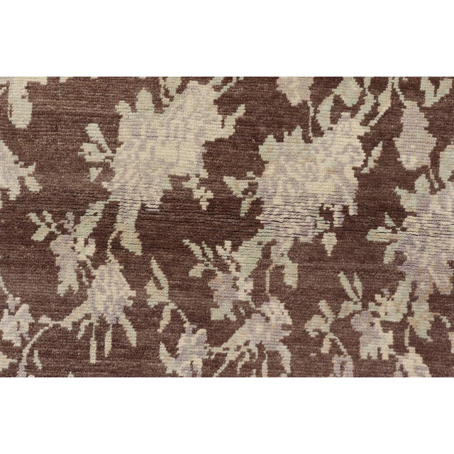 Mocha Vintage Turkish Oushak Rug With Free-Flowing Green & Cream Flower Blossoms For Sale - Image 11 of 11