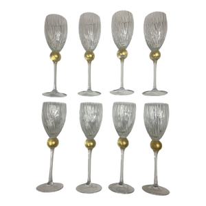 Vintage Union Street Glass Set of 8 Manhattan Gold Fluted Wine Glasses, Signed