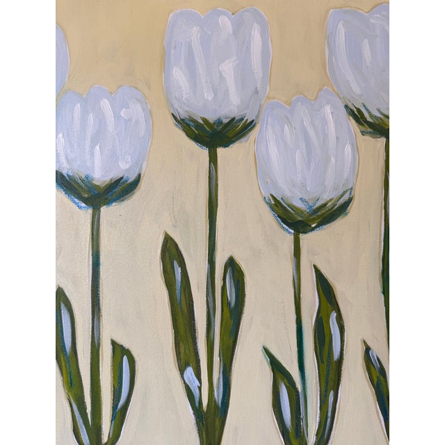 Abstract Modern Abstract Folk Art Floral Acrylic Painting, “Morning Blue,” Signed, Dated For Sale - Image 3 of 4
