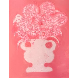 Chrysanthemum Flowers No. 3 Pink Coral Contempoary Botanical Painting Susan Havens For Sale