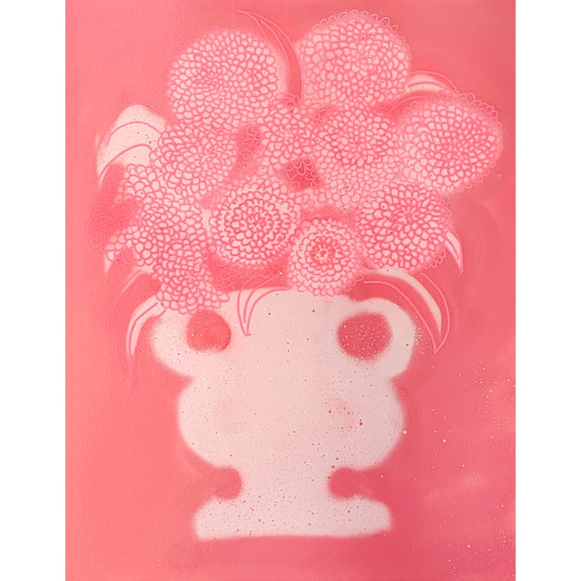 Chrysanthemum Flowers No. 3 Pink Coral Contempoary Botanical Painting Susan Havens For Sale