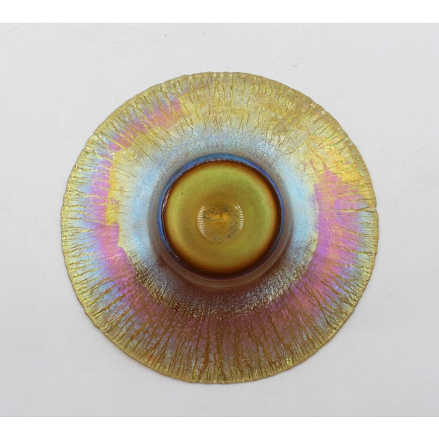 1910s Circa 1910 American Set of Four Quezel Iridescent Gold Art Glass Finger Bowls and Undertrays For Sale - Image 5 of 13
