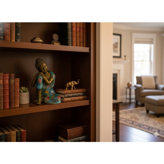 Vintage Cloisonne Enamel Lotus Resting Buddha Metal Statue For Sale - Image 9 of 10