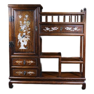 Vintage Chinese Huali Rosewood Mother-of-Pearl Inlaid Tea Cabinet / Side Cabinet For Sale