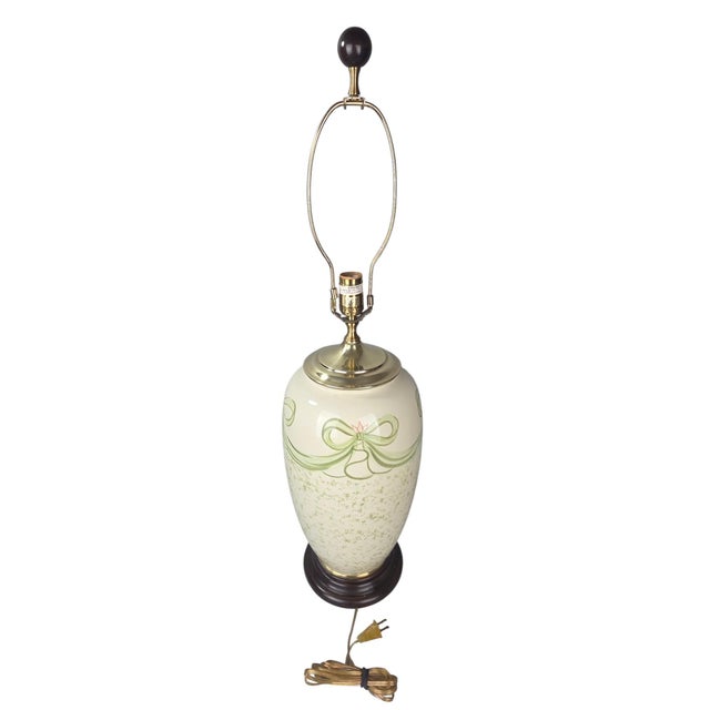 Wildwood Vintage Wildwood Crackle Glaze Ceramic Urn Table Lamp With Ribbon Swag Motif For Sale - Image 4 of 10