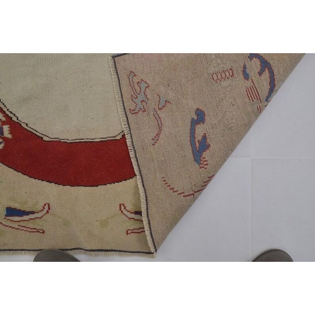 Vintage Turkish Oushak Area Rug With Bold Red Oval Medallion and Cream Field For Sale In Phoenix - Image 6 of 10