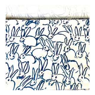 Hunt Slonem for Groundworks Lee Jofa Hutch Print Bunnies Linen Fabric, Navy For Sale