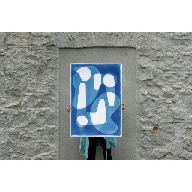 Mid-Century Modern 2024, Jestons Style Shapes in White and Blue, "Mid-Century Shapes Iii", Handmade Cyanotype on Watercolor Paper For Sale - Image 3 of 7