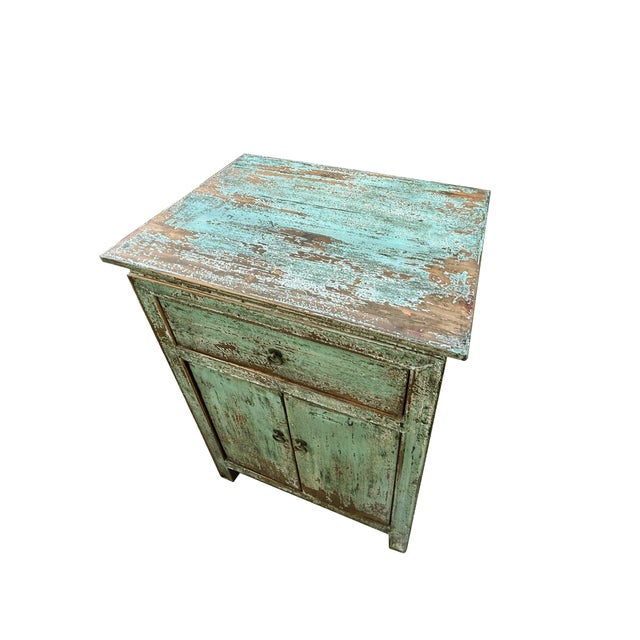 Distressed Pastel Light Green 2 Doors End Table Nightstand For Sale - Image 4 of 5