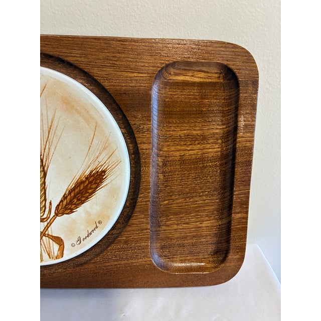 Vintage Goodwood Teak and Ceramic Tile Serving Tray, Wheat Motif, Japan For Sale In Oklahoma City - Image 6 of 10