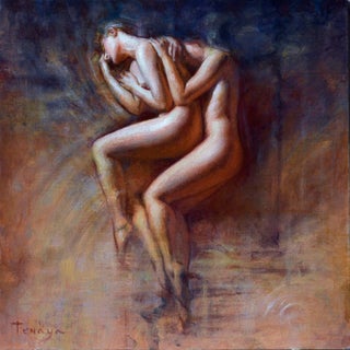 Intima II by Tenaya Sims | Oil on Artefex panel Two figures embracing in a soft, abstract background. For Sale