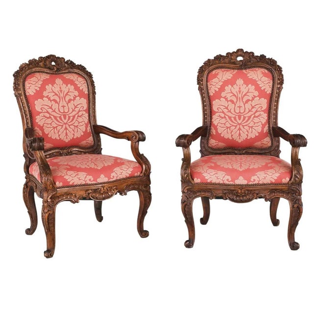 Wood Large Pair of Exuberantly Carved Italian Baroque Armchairs For Sale - Image 7 of 8