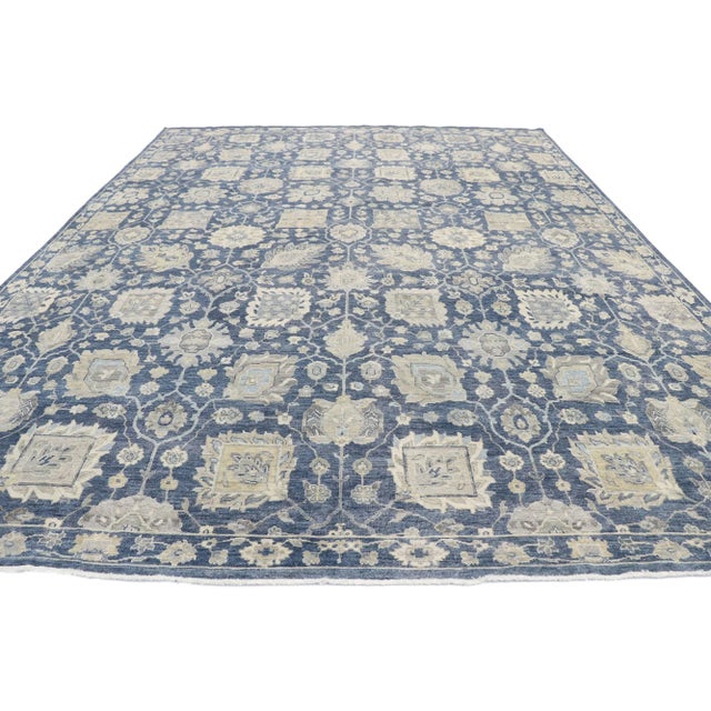 Modern Rustic Blue Oushak Area Rug, 09'08 X 12'09 For Sale - Image 3 of 9
