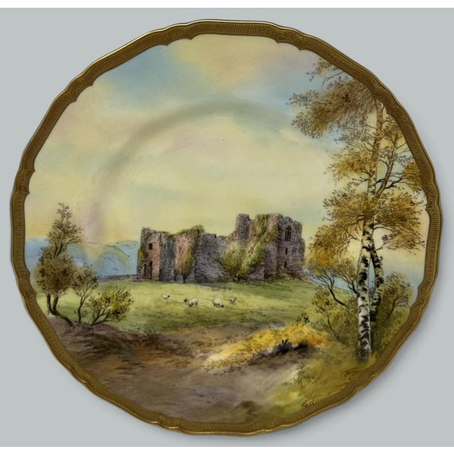 Gold Royal Worcester Cabinet Plate Richmond Arundel Kilchurn Oystermouth Castle Views For Sale - Image 8 of 16
