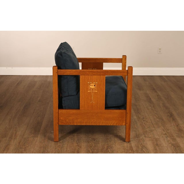 Stickley Mission Harvey Ellis Pair Of Inlaid Cube Chairs For Sale - Image 18 of 18
