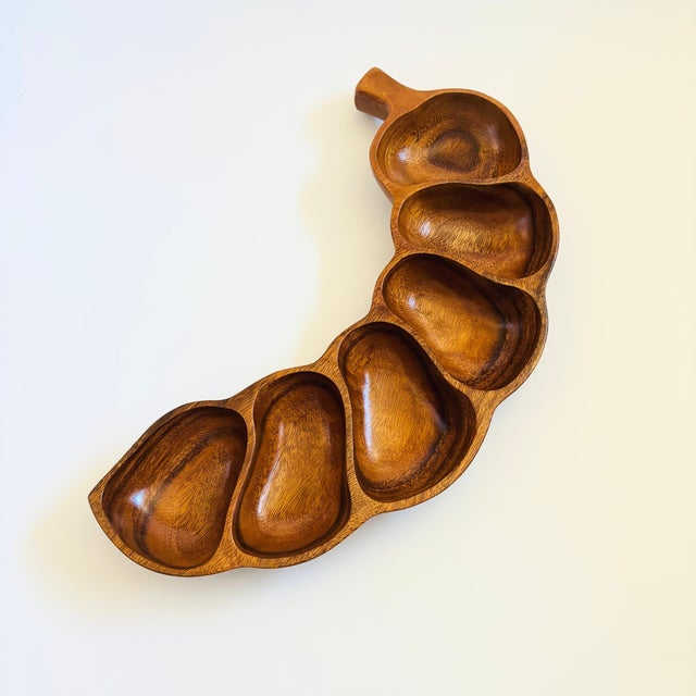 Mid-Century Modern Large Curved Divided Wood Bean Pod Tray - Monkey Pod Wood For Sale - Image 3 of 12