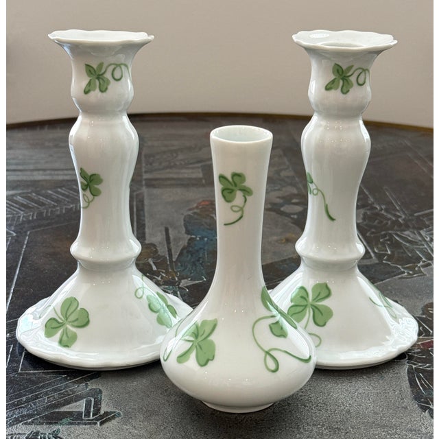 Green D Porthault "Trefles" Green Candleholders - A Pair For Sale - Image 8 of 9