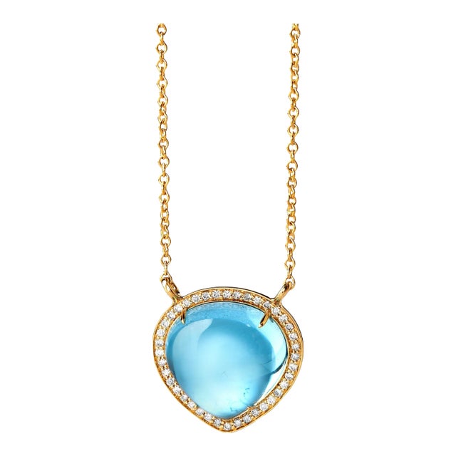 Syna Yellow Gold Blue Topaz and Diamonds Necklace For Sale