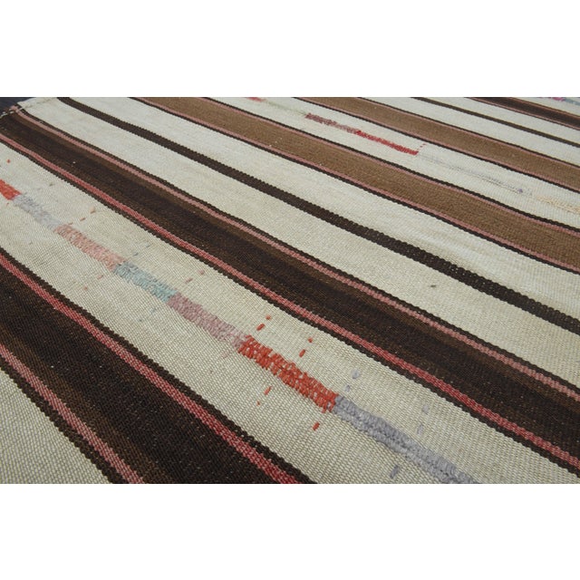 1970s 1970s Vintage Handmade Wool Cotton Beige Brown Kilim Area Rug For Sale - Image 5 of 11