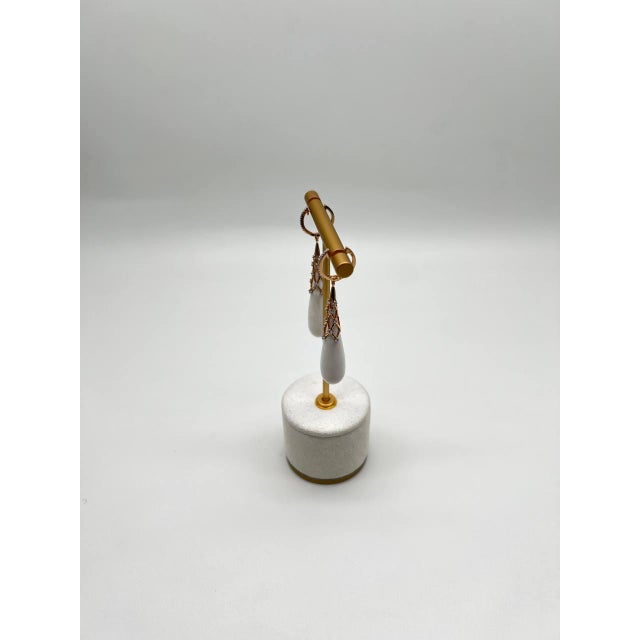 White White Agate Cabochon White Pave Diamonds 18 Karat Rose Gold Unique Drop Earrings, A Pair For Sale - Image 8 of 9