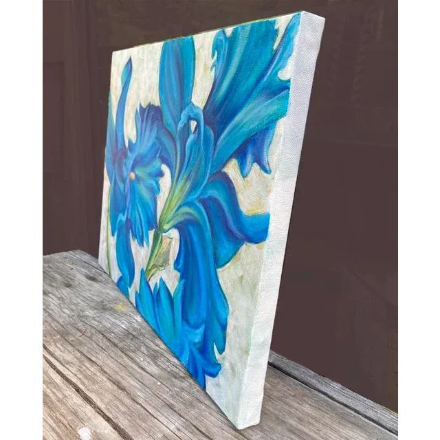Blue Daffodils, Original Floral Summer Oil Painting by Kathleen Ney, Blue and White For Sale - Image 4 of 4