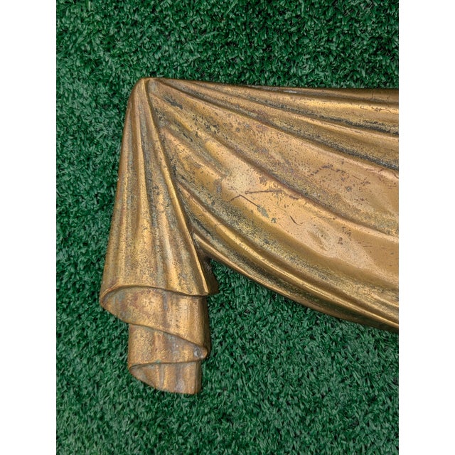 Trompe Loleil Solid Brass Draped Swag Decorative Wall Pediment For Sale In Charlotte - Image 6 of 14