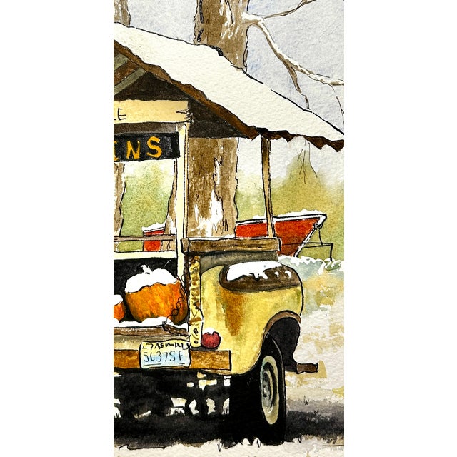 Original Watercolor Ink and Wash Painting “Pumpkin Cart” For Sale - Image 4 of 4