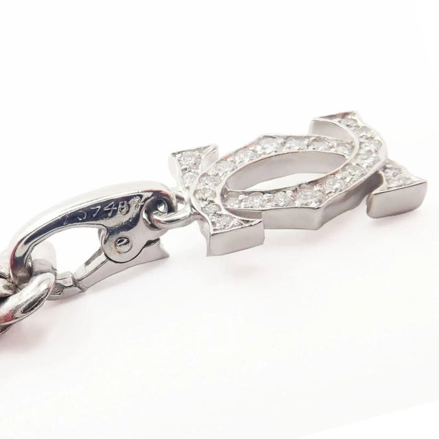 Contemporary Cartier 18k White Gold 3 Charm Bracelet with Diamond Cross Double C's For Sale - Image 3 of 12