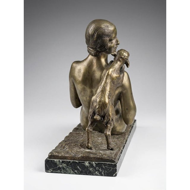 Germain Oury Desruelles, Art Deco Statue of Nude Woman with Lamb, 1925, Bronze on Marble Base For Sale - Image 4 of 6