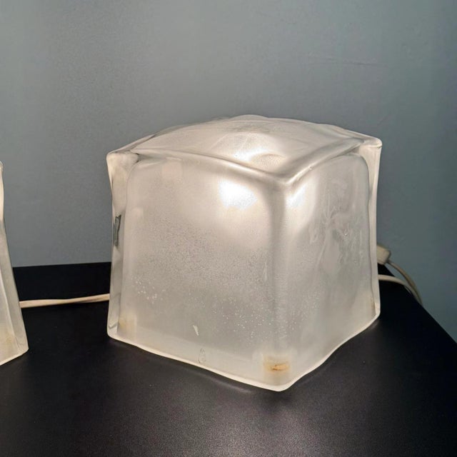 Frosted Glass Iviken Ice Cube Table Lamps from Ikea, 1990s, Set of 2 For Sale - Image 3 of 7