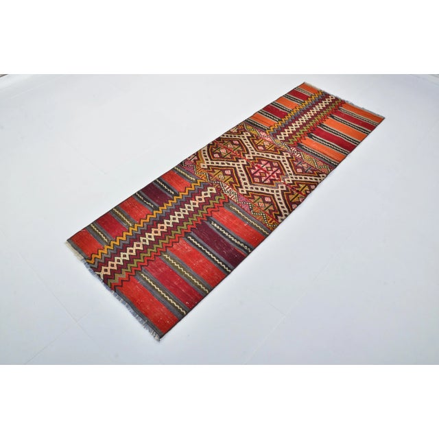 Red 1960s Handmade Turkish Kilim Runner Rug For Sale - Image 8 of 11
