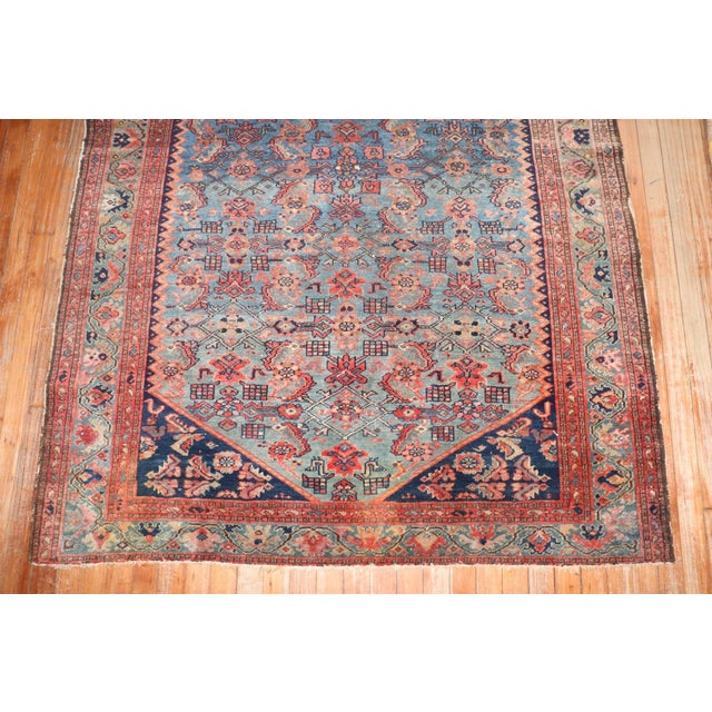 Traditional Antique Distressed Aqua Blue Malayer - 4'9" x 5'11" For Sale - Image 3 of 7