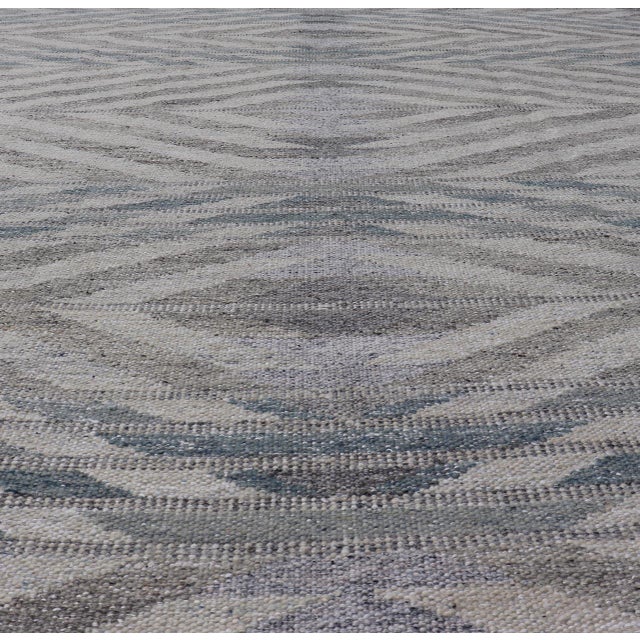 2020s Modern Scandinavian Flat-Weave Reversible Rug With Large Diamond Design 9'1 X 12'1 For Sale - Image 5 of 12