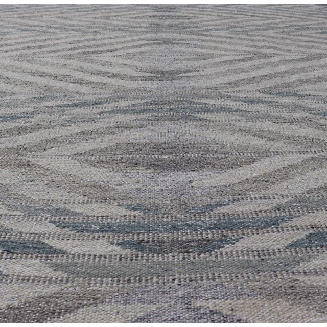 2020s Scandinavian Flat-Weave Light Grey and Blue Rug by Keivan Woven Arts, 9'1 X 12'1 For Sale - Image 5 of 12