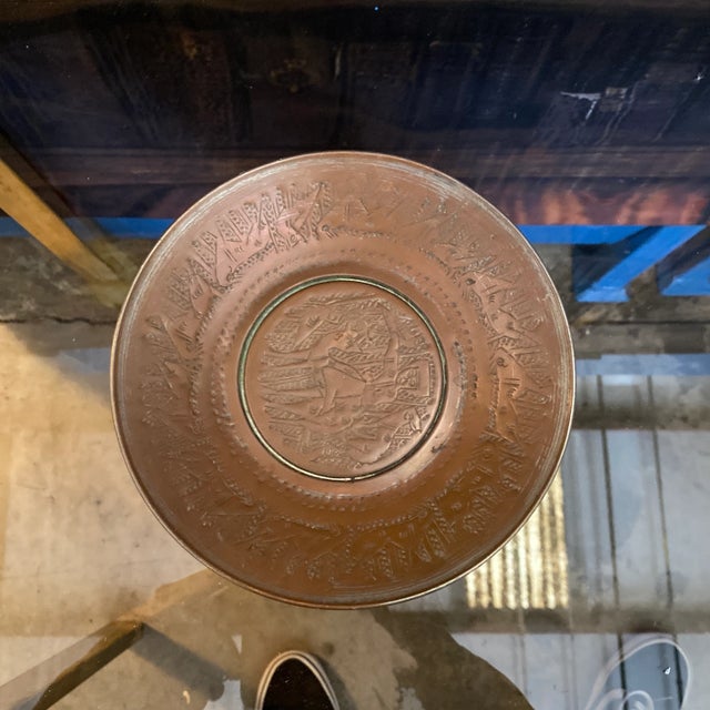 Brass Antique Brass Engraved Decorative Plate For Sale - Image 8 of 8