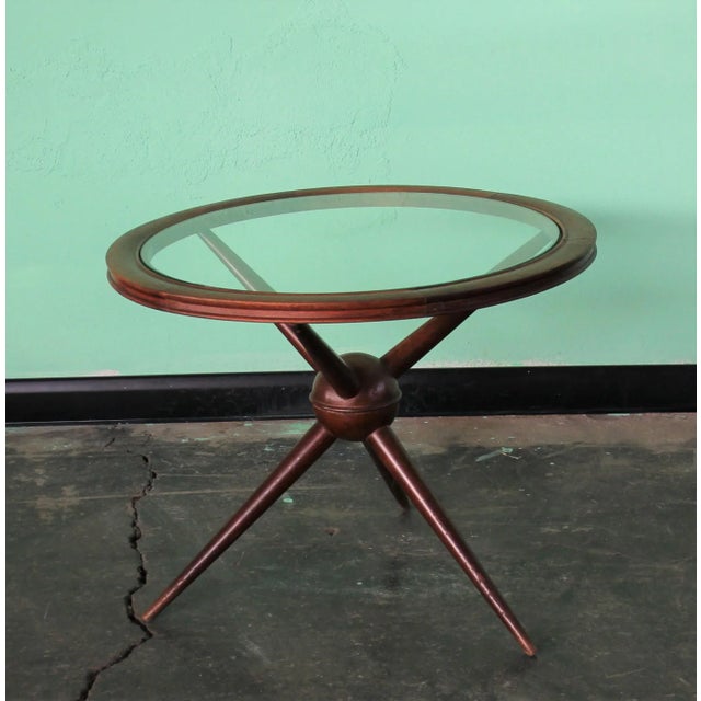 Wood Sputnik Wood and Glass Round Coffee Table Set, Set of 2 For Sale - Image 7 of 11