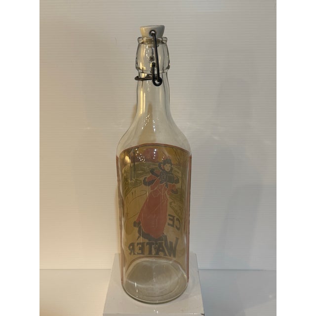 Vintage Art Nouveau “Ice Water” Swing Top Glass Bottle Featuring Victorian Lady Skating For Sale - Image 9 of 12