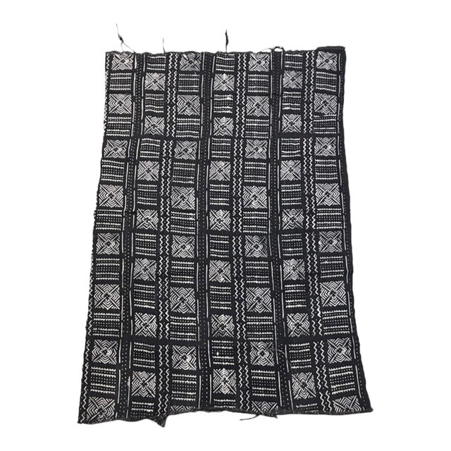 Vintage African Black and White Mud Cloth Textile Mali 61" by 42" For Sale