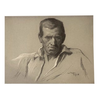 Carl Bantzer, Study of Farmer Rupps Head, Charcoal, Framed For Sale