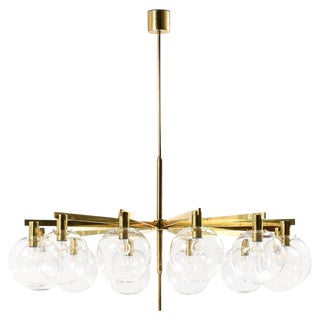 Large Ceiling Lamp in Brass and Clear Glass attributed to Hans-Agne Jakobsson, 1950s For Sale