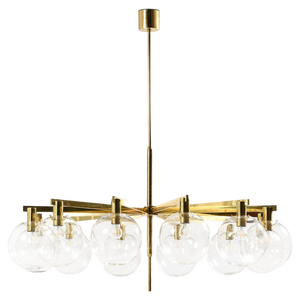 Large Ceiling Lamp in Brass and Clear Glass attributed to Hans-Agne Jakobsson, 1950s