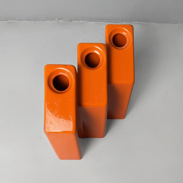 1970s Italian Modern Orange Ceramic Vase by Enzo Bioli for Il Picchio, 1970s For Sale - Image 5 of 14