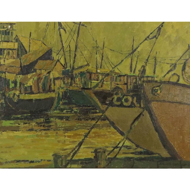 1980s Nanci Blair Closson Crowded Harbor Hand Signed Original Impasto Painting on Canvas Large For Sale - Image 9 of 12
